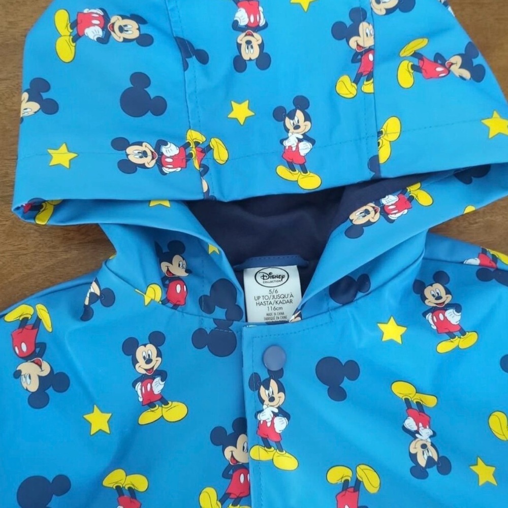 Disney Kids Mickey Mouse blue hooded lined Raincoat Jacket w Pockets size 5/6